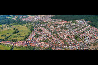 Panorama of the city from the east in Jockgrim in the state Rhineland-Palatinate, Germany