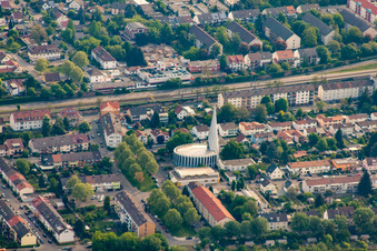 Aerial view of St. Conrad in the district Rheinau in Mannheim in the state Baden-Wuerttemberg, Germany