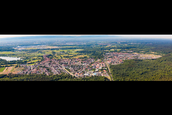 Aerial view of Panorama of the city from the north in Jockgrim in the state Rhineland-Palatinate, Germany