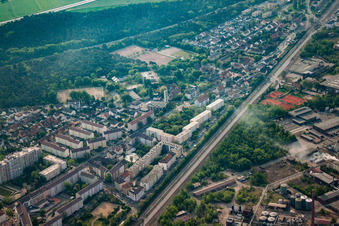 District Rheinau in Mannheim in the state Baden-Wuerttemberg, Germany from a drone