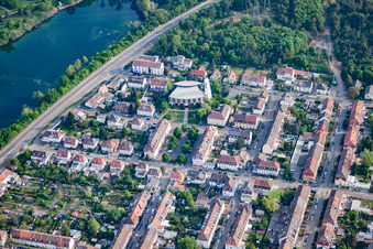 Aerial view of St. Theresa in the district Rheinau in Mannheim in the state Baden-Wuerttemberg, Germany