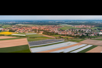 Panorama of the village view from the northwest in Rheinzabern in the state Rhineland-Palatinate, Germany