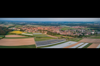 Panoramic perspective of Village - view on the edge of agricultural fields and farmland in Rheinzabern in the state Rhineland-Palatinate, Germany