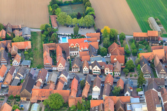 Aerial photograpy of Pool and parking at the Hayna Hotel Krone in the district Hayna in Herxheim bei Landau in the state Rhineland-Palatinate, Germany
