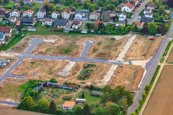 Aerial view of New development area Im Holderbusch under development in Minfeld in the state Rhineland-Palatinate, Germany
