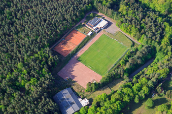 Aerial view of Sports field in Eppenbrunn in the state Rhineland-Palatinate, Germany