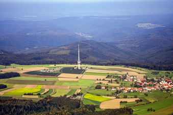 Oblique view of Television Tower Katzenbuckel in the district Reisenbach in Mudau in the state Baden-Wurttemberg, Germany