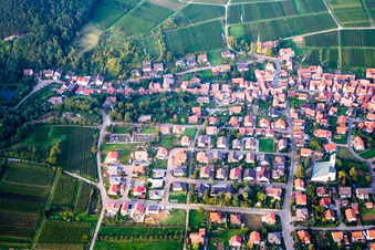 Aerial view of From the south in the district Rechtenbach in Schweigen-Rechtenbach in the state Rhineland-Palatinate, Germany