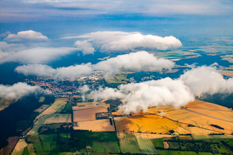 Aerial view of From the east under clouds in Blankenburg in the state Saxony-Anhalt, Germany