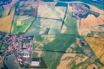 Aerial view of Agricultural fields embossed of soil erosion and water structures in Thale in the state Saxony-Anhalt