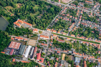 Aerial photograpy of Castle and castle park with castle pond Ballenstedt in Ballenstedt in the state Saxony-Anhalt, Germany