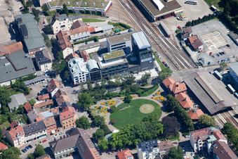 Aerial view of City station in Ettlingen in the state Baden-Wuerttemberg, Germany