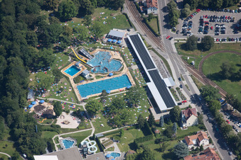 Aerial view of Albgaubad in Ettlingen in the state Baden-Wuerttemberg, Germany