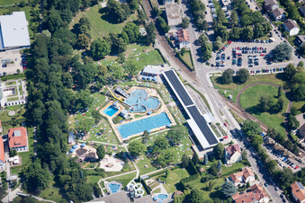 Aerial photograpy of Albgaubad in Ettlingen in the state Baden-Wuerttemberg, Germany