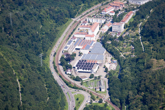 Aerial view of Spinning in Ettlingen in the state Baden-Wuerttemberg, Germany