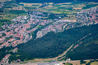 Aerial photograpy of From the west in the district Busenbach in Waldbronn in the state Baden-Wuerttemberg, Germany