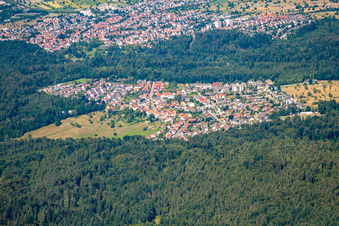 From the south in the district Etzenrot in Waldbronn in the state Baden-Wuerttemberg, Germany