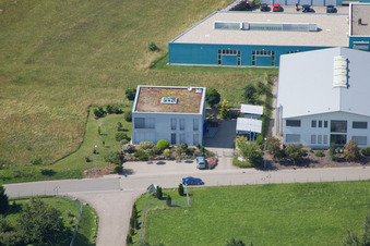 Building and production halls on the premises of corthum Nordschwarzwald GmbH - corthum Erdenwerk in the district Pfaffenrot in Marxzell in the state Baden-Wurttemberg out of the air