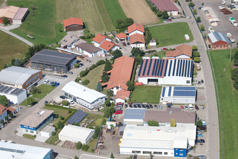 Im Schwarzenbusch commercial area in the district Pfaffenrot in Marxzell in the state Baden-Wuerttemberg, Germany from above
