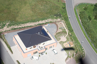 Im Schwarzenbusch commercial area in the district Pfaffenrot in Marxzell in the state Baden-Wuerttemberg, Germany viewn from the air