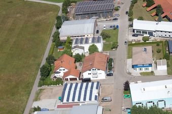 Im Schwarzenbusch commercial area in the district Pfaffenrot in Marxzell in the state Baden-Wuerttemberg, Germany from the drone perspective