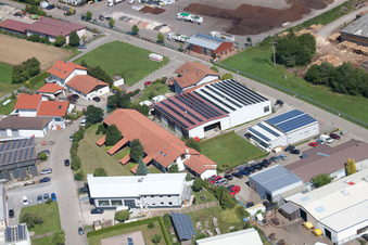 Im Schwarzenbusch commercial area in the district Pfaffenrot in Marxzell in the state Baden-Wuerttemberg, Germany from a drone