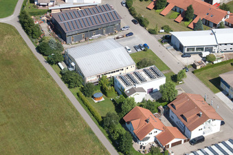 Aerial view of Im Schwarzenbusch commercial area in the district Pfaffenrot in Marxzell in the state Baden-Wuerttemberg, Germany