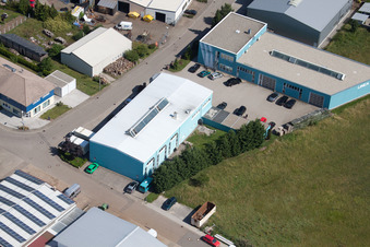 Oblique view of Im Schwarzenbusch commercial area in the district Pfaffenrot in Marxzell in the state Baden-Wuerttemberg, Germany