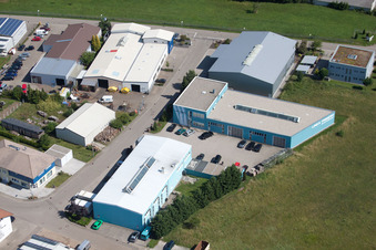 Im Schwarzenbusch commercial area in the district Pfaffenrot in Marxzell in the state Baden-Wuerttemberg, Germany from above