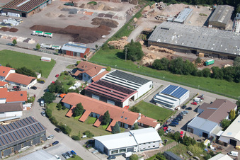 Im Schwarzenbusch commercial area in the district Pfaffenrot in Marxzell in the state Baden-Wuerttemberg, Germany from the plane