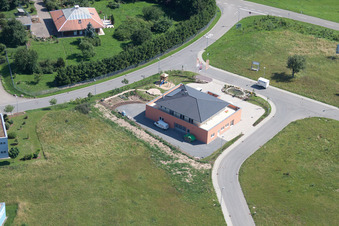 Bird's eye view of Im Schwarzenbusch commercial area in the district Pfaffenrot in Marxzell in the state Baden-Wuerttemberg, Germany