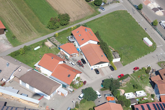 Im Schwarzenbusch commercial area in the district Pfaffenrot in Marxzell in the state Baden-Wuerttemberg, Germany viewn from the air