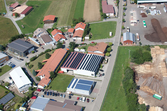 Im Schwarzenbusch commercial area in the district Pfaffenrot in Marxzell in the state Baden-Wuerttemberg, Germany from a drone