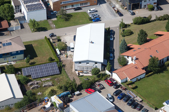 Aerial view of Im Schwarzenbusch commercial area in the district Pfaffenrot in Marxzell in the state Baden-Wuerttemberg, Germany