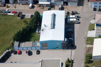 Im Schwarzenbusch commercial area in the district Pfaffenrot in Marxzell in the state Baden-Wuerttemberg, Germany from the plane