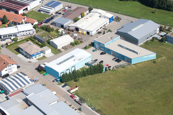 Im Schwarzenbusch commercial area in the district Pfaffenrot in Marxzell in the state Baden-Wuerttemberg, Germany viewn from the air