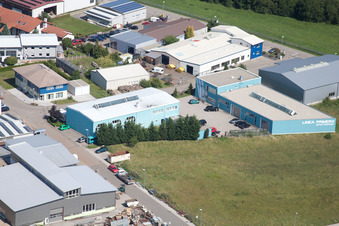 Drone image of Im Schwarzenbusch commercial area in the district Pfaffenrot in Marxzell in the state Baden-Wuerttemberg, Germany