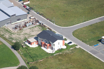 Im Schwarzenbusch commercial area in the district Pfaffenrot in Marxzell in the state Baden-Wuerttemberg, Germany from a drone