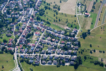 District Schluttenbach in Ettlingen in the state Baden-Wuerttemberg, Germany seen from above