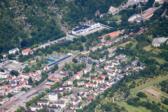 Oblique view of Albgaubad in Ettlingen in the state Baden-Wuerttemberg, Germany