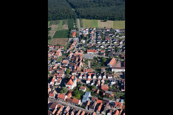 Aerial photograpy of Church building in the village of in Hatzenbuehl in the state Rhineland-Palatinate