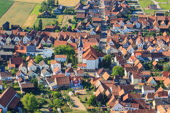 Church of St. Wendelin in Hatzenbühl in the state Rhineland-Palatinate, Germany out of the air