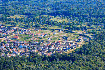 Aerial view of Vogelring new development area in Jockgrim in the state Rhineland-Palatinate, Germany