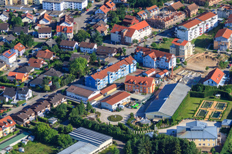 Aerial view of Buchstraße and Ludoviciring in Jockgrim in the state Rhineland-Palatinate, Germany