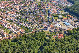 Aerial view of Maximilianstr in Jockgrim in the state Rhineland-Palatinate, Germany
