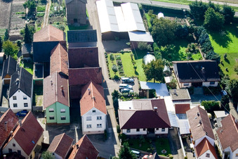 Drone image of Brehmstr in the district Minderslachen in Kandel in the state Rhineland-Palatinate, Germany