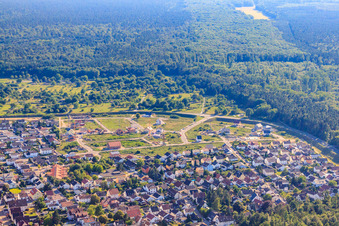 Vogelring new development area in Jockgrim in the state Rhineland-Palatinate, Germany seen from above