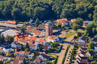 Maximilianstraße with Ludovici high-rise in Jockgrim in the state Rhineland-Palatinate, Germany