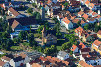 Aerial photograpy of Town Hall Jockgrim in Jockgrim in the state Rhineland-Palatinate, Germany