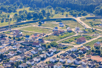 Bird's eye view of Vogelring new development area in Jockgrim in the state Rhineland-Palatinate, Germany